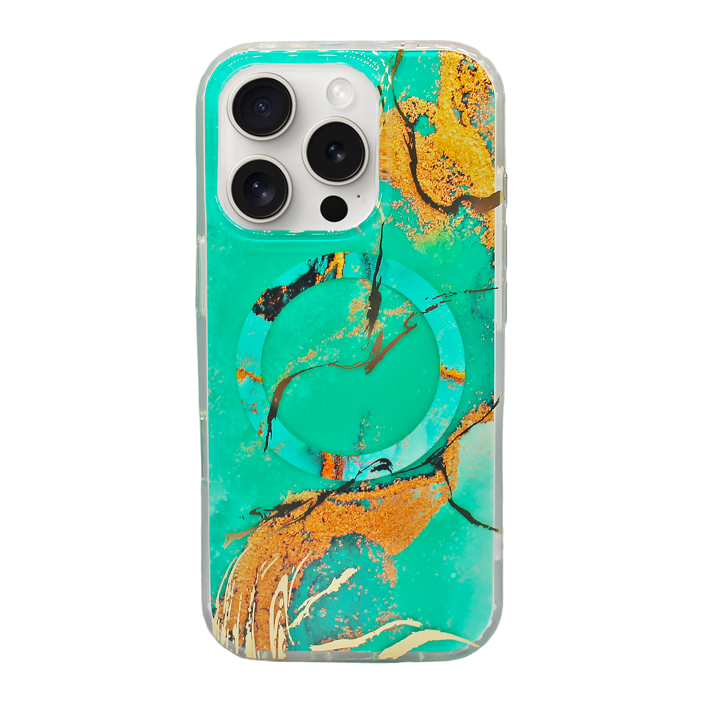 Marbled Back Case with Magsafe Case Golden Turqouise - iPhone Cases