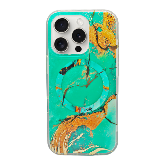 Marbled Back Case with Magsafe Case Golden Turqouise - iPhone Cases