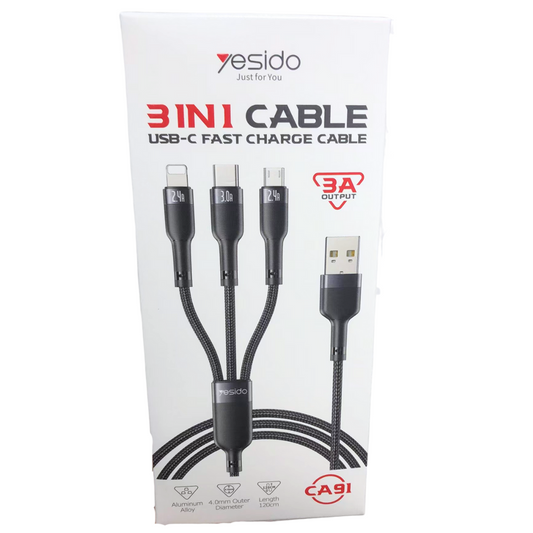 Yesido CA91 3 in 1 USB cable YESIDO Cable Black